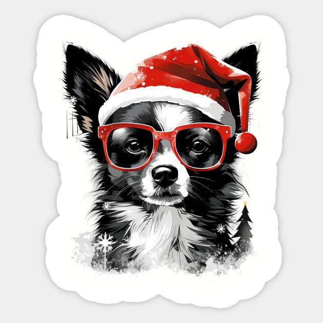 Magical Christmas Chihuahua in the snow: cute four-legged friend with festive hat Sticker by MLArtifex